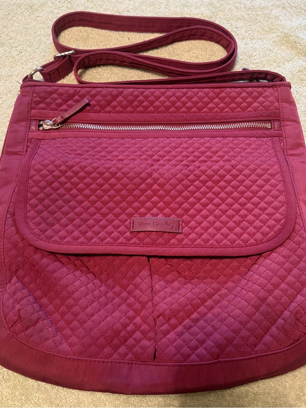 Vera Bradley Red Quilted Crossbody Bag Floral Lining Adjustable Strap